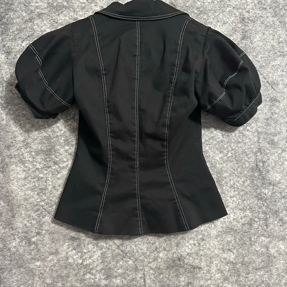 Betsey Johnson Jacket Top Peplum Black 2 Short Sleeves Buttons Retro Classic - Picture 2 of 12